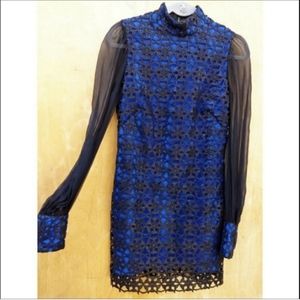 Haney sheer blue black lace cocktail dress
